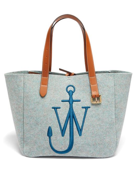 JW Anderson - Logo-embroidered Leather-trim Recycled-felt Tote - Mens - Blue