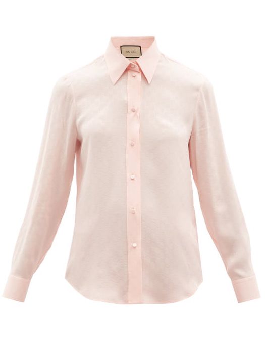 Gucci - GG-jacquard Silk-crepe Shirt - Womens - Light Pink