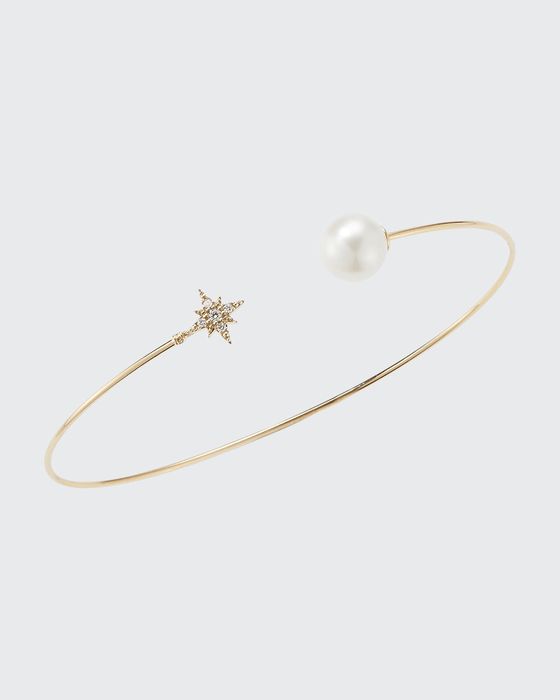 14k Gold Diamond Starburst Pearl Cuff Bracelet