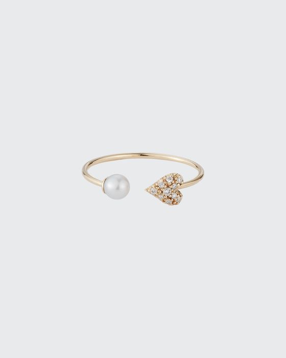 14k Pearl and Diamond Heart Cuff Ring