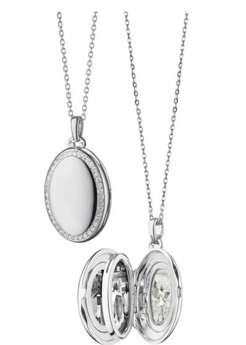 Sterling Silver Midi 4-Image Locket Necklace with White Sapphires, 32"