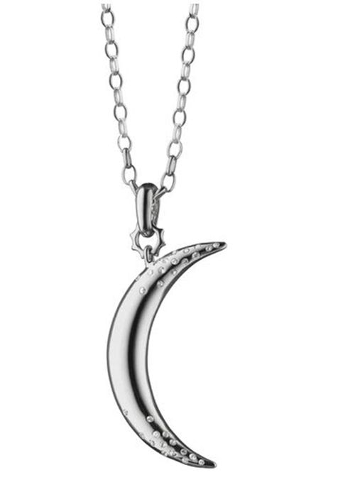 Large Moon Charm Necklace with White Sapphire