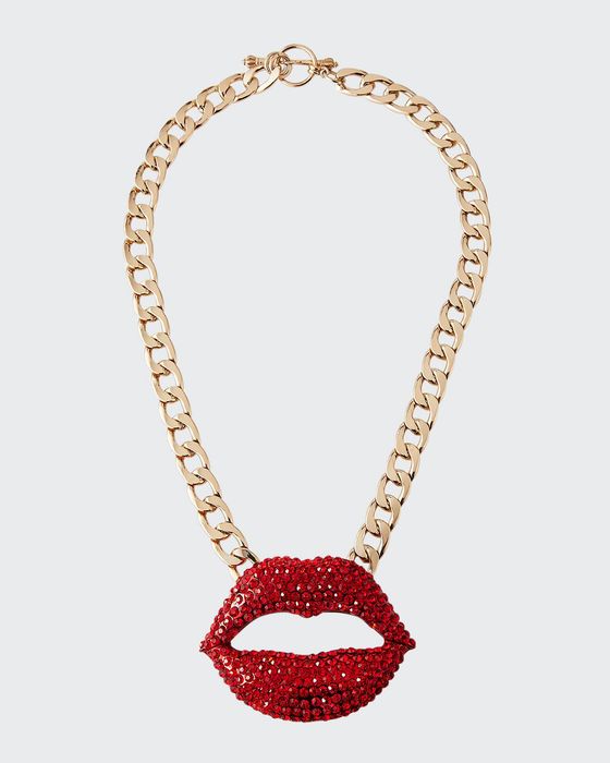Faceted Crystal Lips Statement Necklace