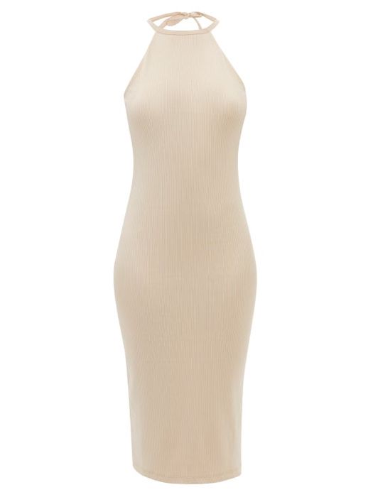 Skin - Ivone Halterneck Pima-cotton Blend Jersey Dress - Womens - Beige