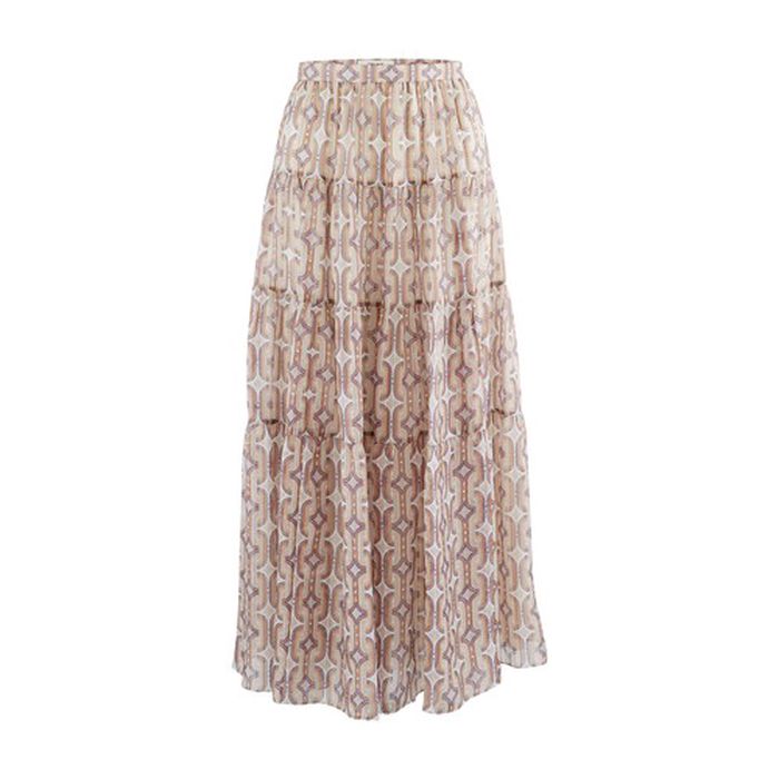 Long Skirt with Silk Frills with Spangled Stripes