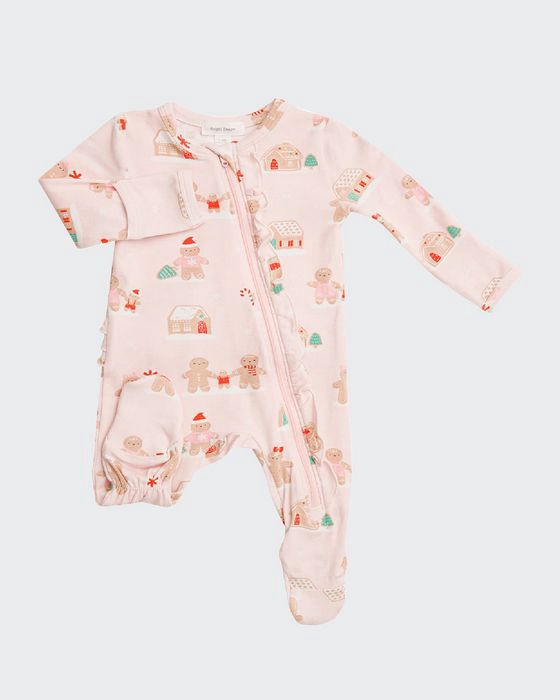 Girl's Pink Gingerbread Zip-Up Footie Pajamas, Size Newborn-18M