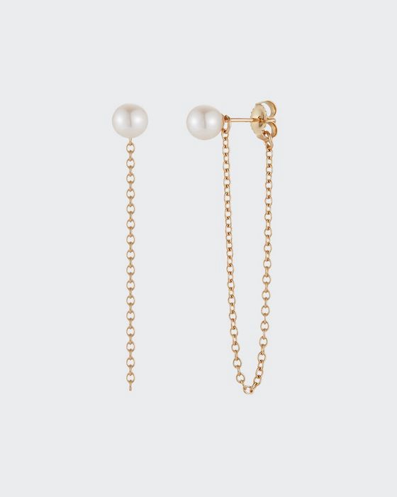 Sea of Beauty 14k Gold Pearl-Stud Long Chain Earrings