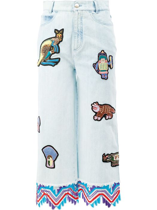 Peter Pilotto embroidered patch cropped jeans - Blue