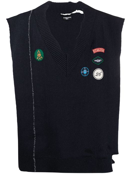 Raf Simons embroidered patch knitted vest - Blue