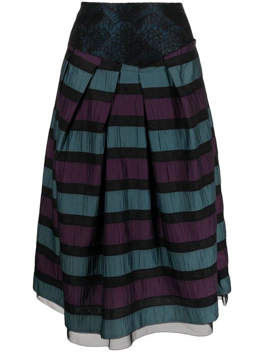 SHIATZY CHEN horizontal-stripe A-line skirt - Blue
