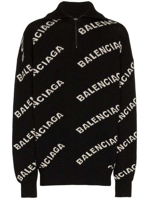 Balenciaga logo knit zipped jumper - Black