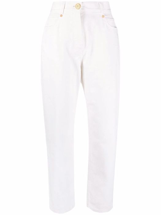 Balmain logo-button high-rise jeans - White
