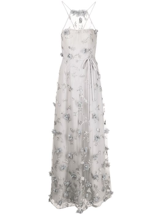 Marchesa Notte Bridesmaids floral-embroidered halterneck gown - Grey