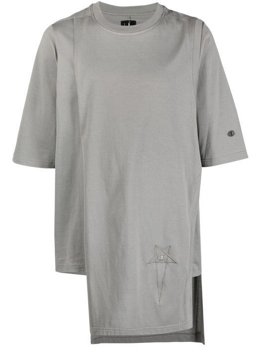 Rick Owens X Champion embroidered-logo asymmetric T-shirt - Grey