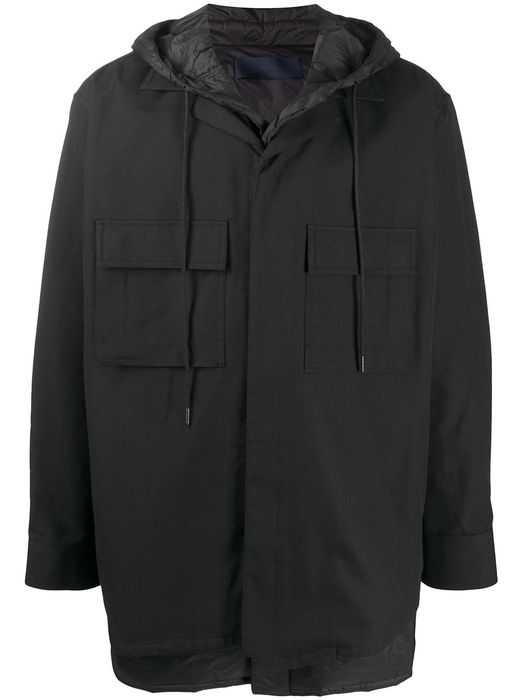 Juun.J flap pocket drawstring hood coat - Black