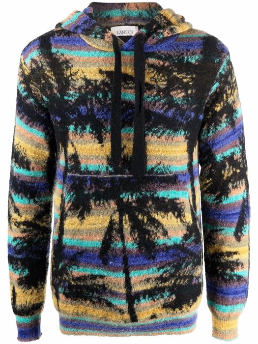Laneus palm tree-motif knitted hoodie - Black