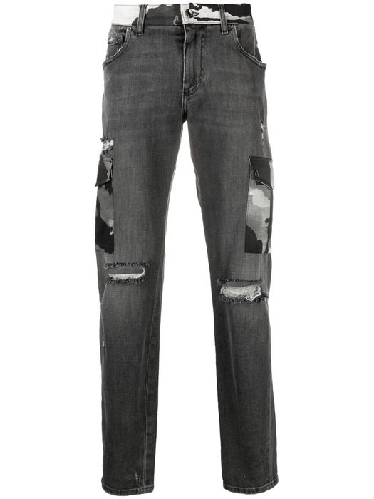 Dolce & Gabbana ripped camouflage-detail bootcut jeans - Black