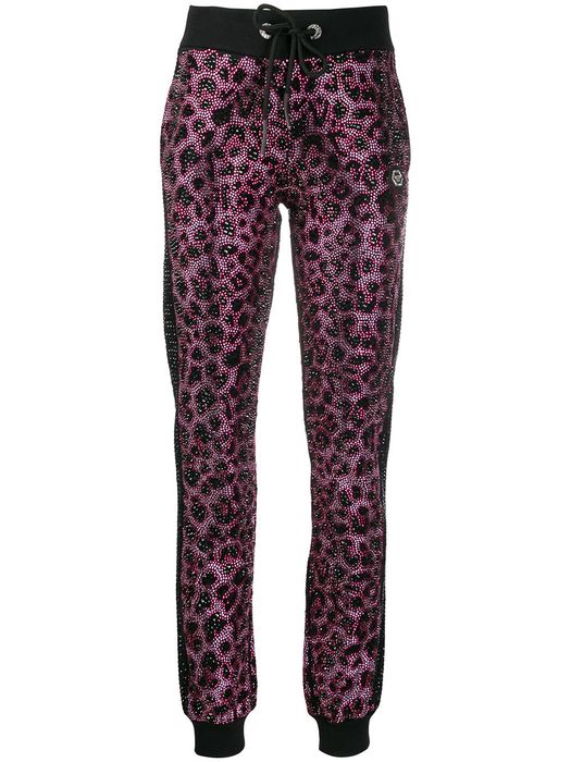 Philipp Plein Pink Paradise crystal-embellished leopard sweatpants - Black