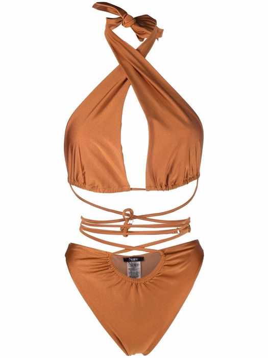 Noire Swimwear lattice-strap halterneck swimsuit - Neutrals