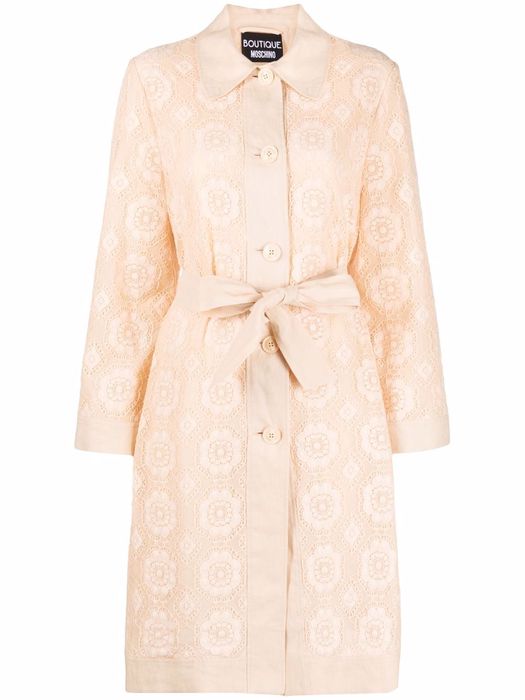 Boutique Moschino belted lace coat - Neutrals