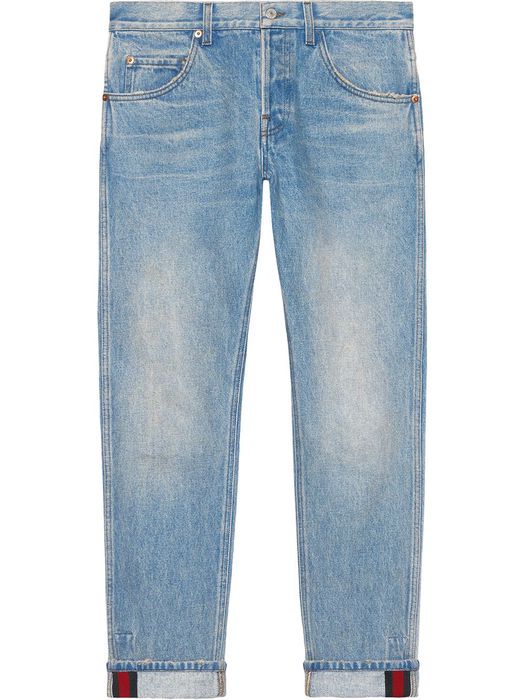 Gucci Tapered denim pant with Web - Blue
