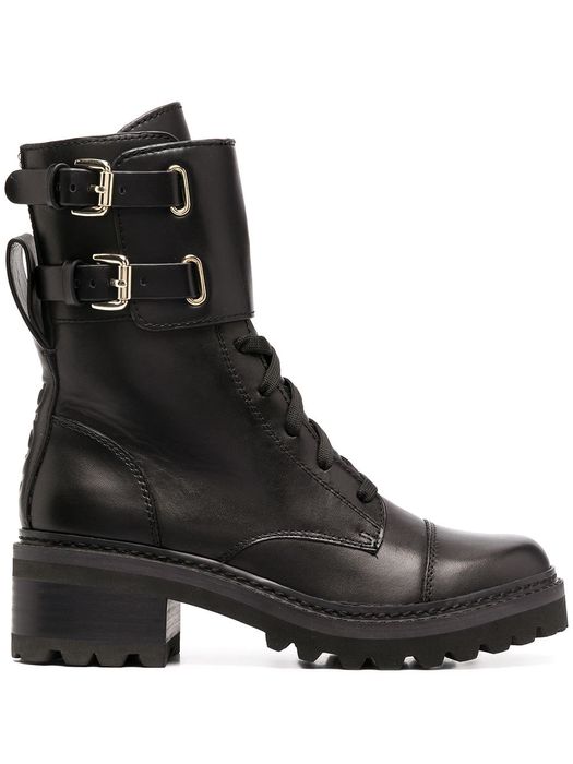 DKNY lace-up side buckle boots - Black