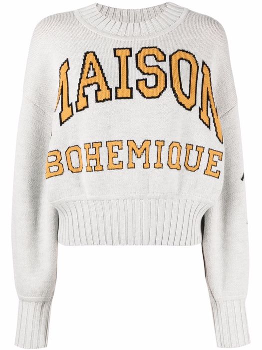 Maison Bohemique logo intarsia-knit crew-neck jumper - Grey