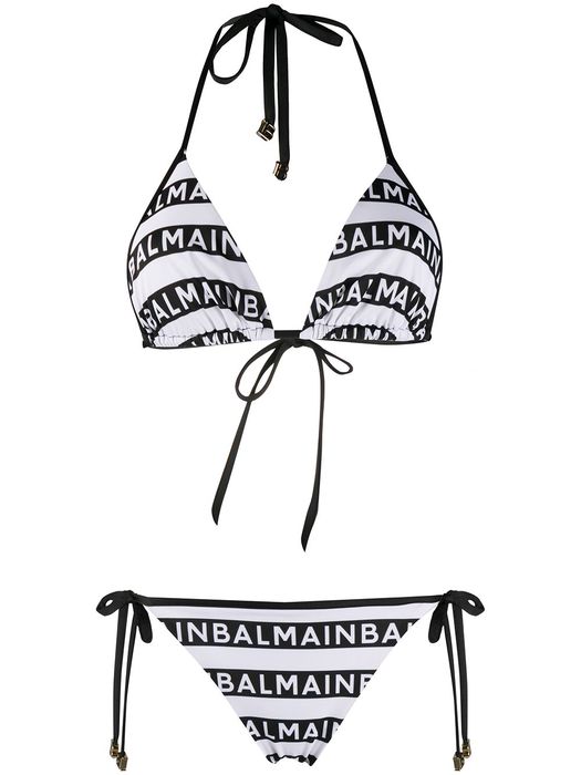 Balmain all-over logo print bikini - White