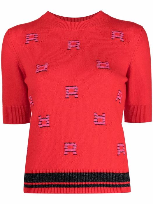 SONIA RYKIEL logo-knit T-shirt - Red