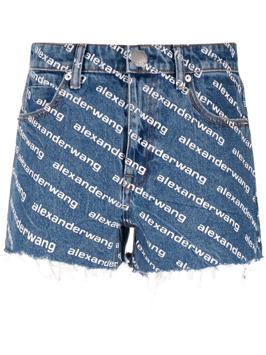 Alexander Wang logo-print denim shorts - Blue