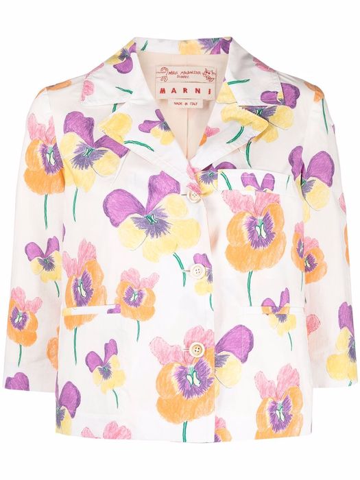 Marni floral-print buttoned jacket - White