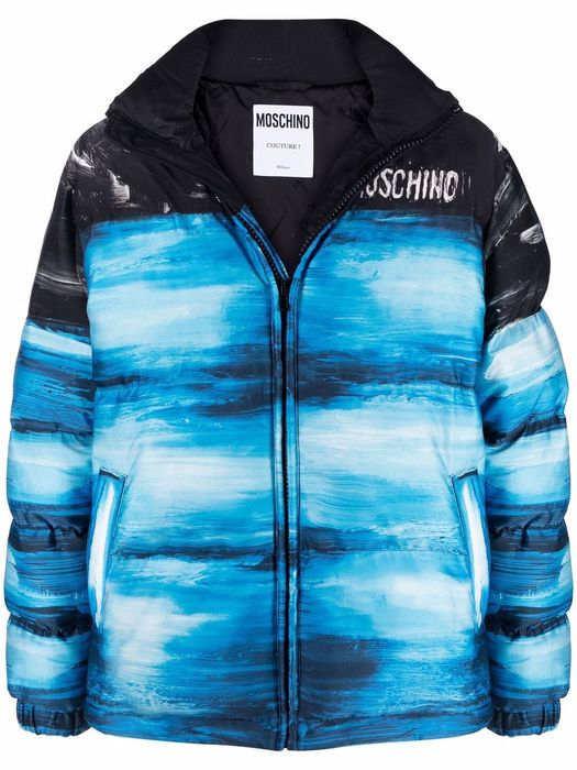 Moschino faded-effect logo coat - Blue