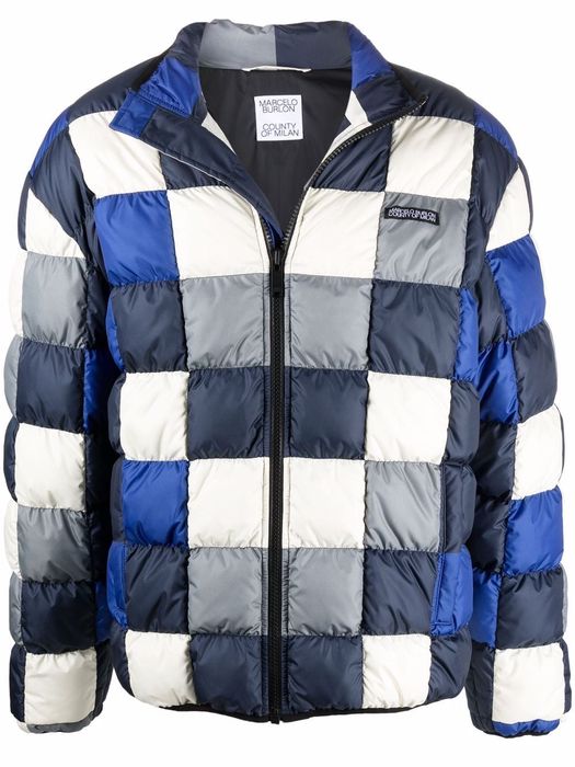 Marcelo Burlon County of Milan checkerboard inlay down jacket - Blue