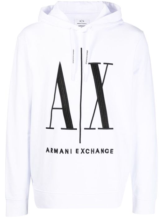 Armani Exchange AX embroidered logo hoodie - White