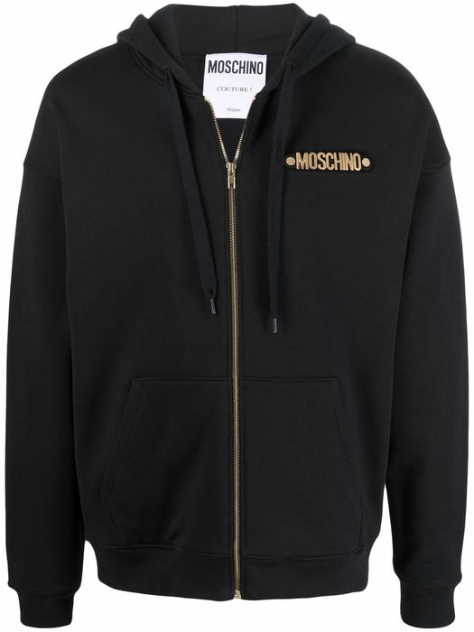 Moschino logo-lettering zipped hoodie - Black