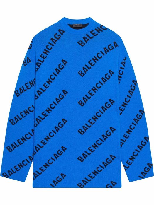 Balenciaga oversized logo-intarsia jumper - Blue