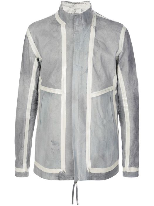 Boris Bidjan Saberi striped panel leather jacket - Grey
