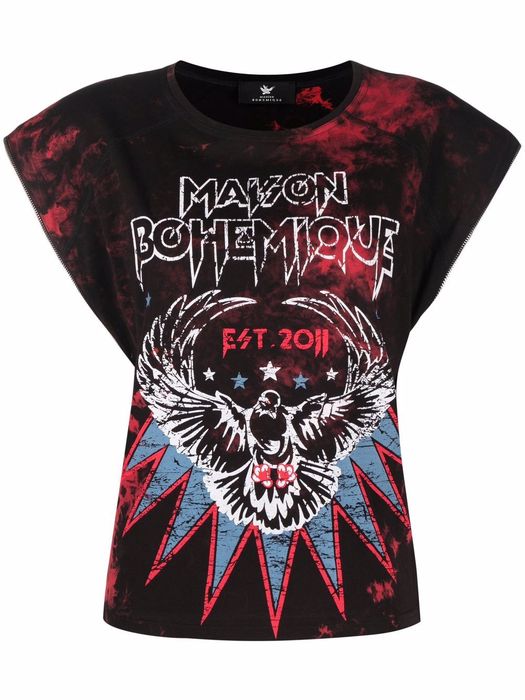 Maison Bohemique graphic-print tie-dye T-shirt - Black