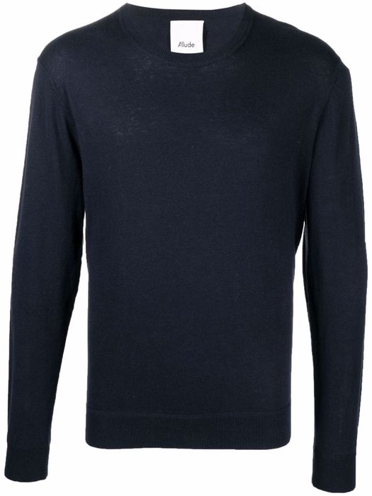 Allude fine-knit ribbed-trim jumper - Blue