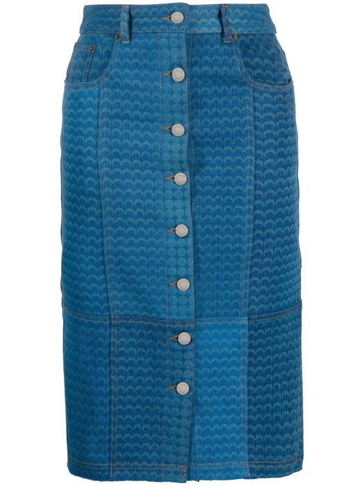 Marine Serre denim motif pattern straight skirt - Blue