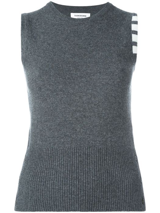 Thom Browne Sleeveless crew neck Shell Top With 4-Bar Stripe In Medium Grey Cashmere