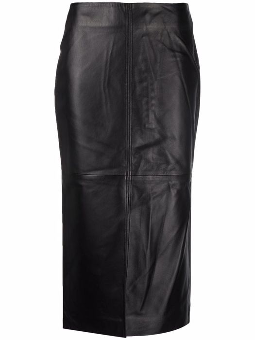 Co split lambskin leather pencil skirt - Black