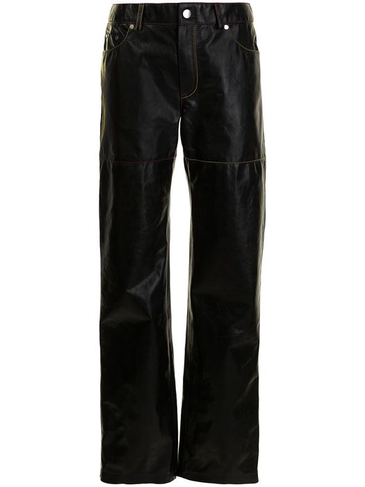 Peter Do contrast-stitching leather trousers - Black