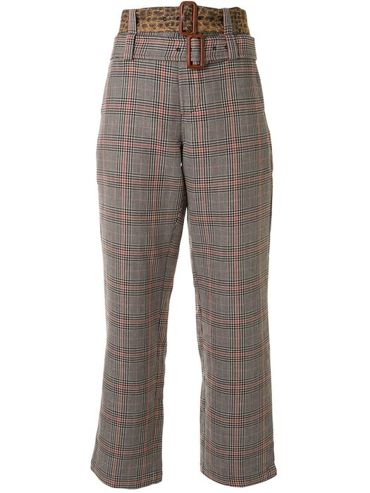R13 plaid patterned double belted trousers - Multicolour