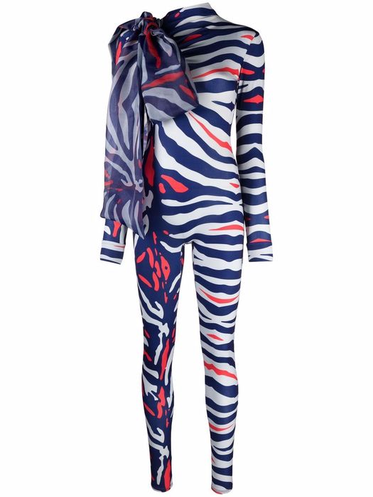 Atu Body Couture animal-print bow-detail jumpsuit - Blue