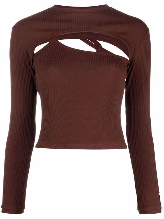 Rokh ribbed cut-out top - Brown