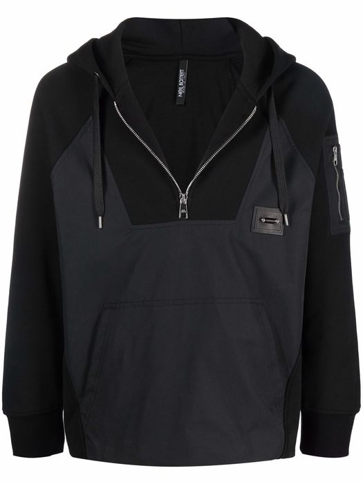 Neil Barrett multi-panel drawstring hoodie - Black