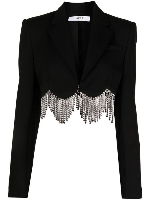 AREA crystal-embellished cropped blazer - Black