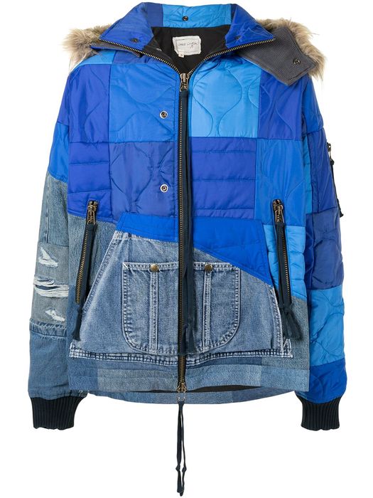 Greg Lauren patchwork padded jacket - Blue