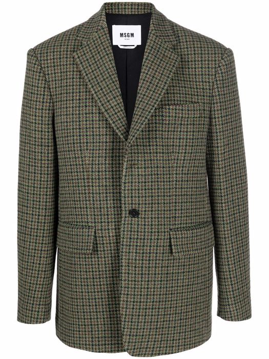 MSGM check-print wool blazer - Green